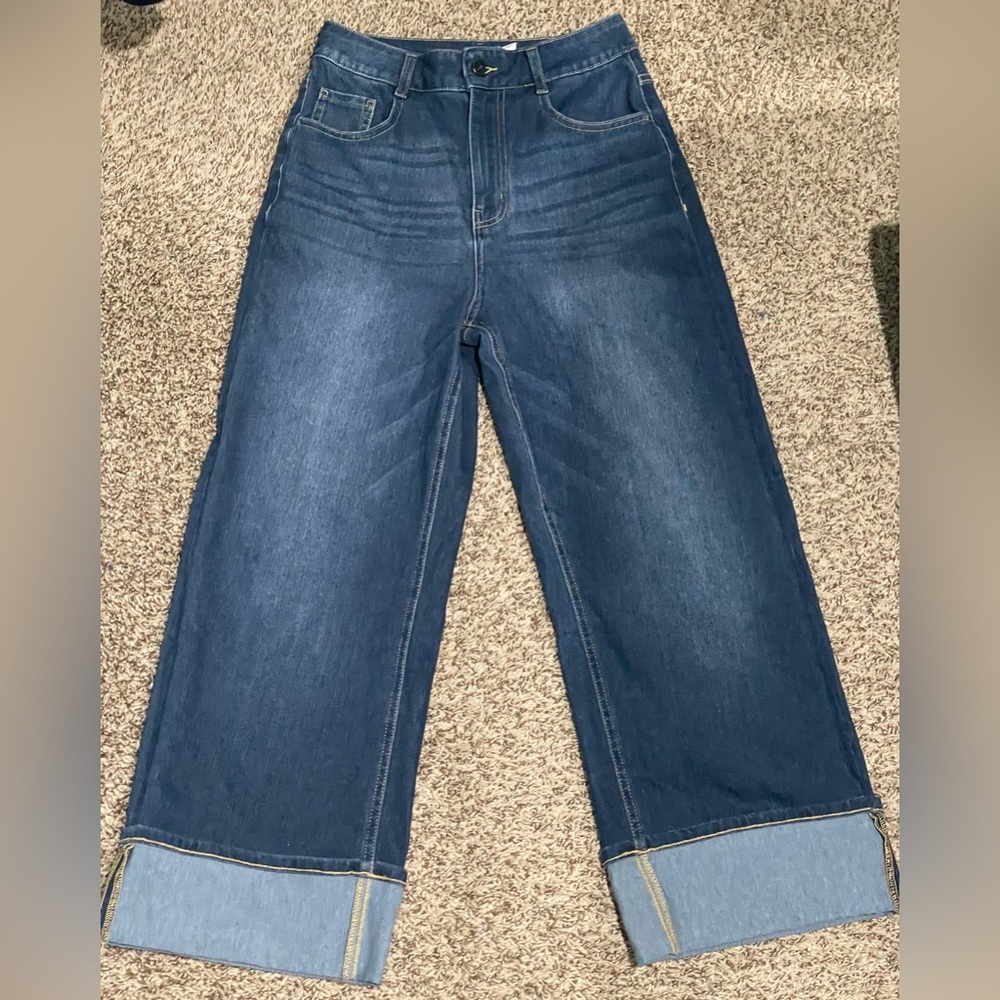 Halara Hight Waisted Rolled Hem Wide Leg Jeans size Small Regular